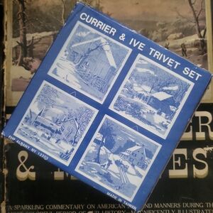 Vintage Currier & Ive Winter Scene Ceramic Trivet Set Of 4